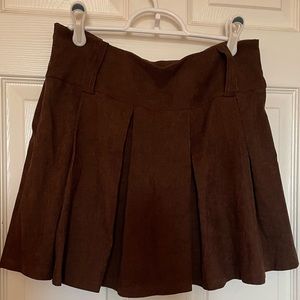 Brown Corduroy pleated mini skirt